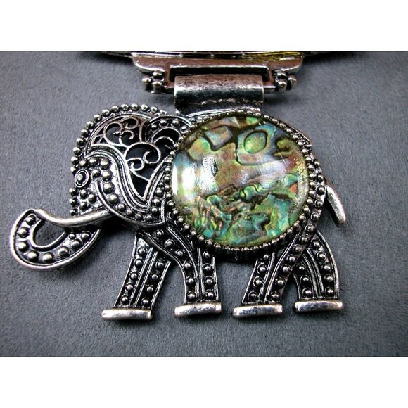 Elephant Pendant Choker Necklace 16" With 2" Extension Silver-Tone & Iridescent - Picture 2 of 6